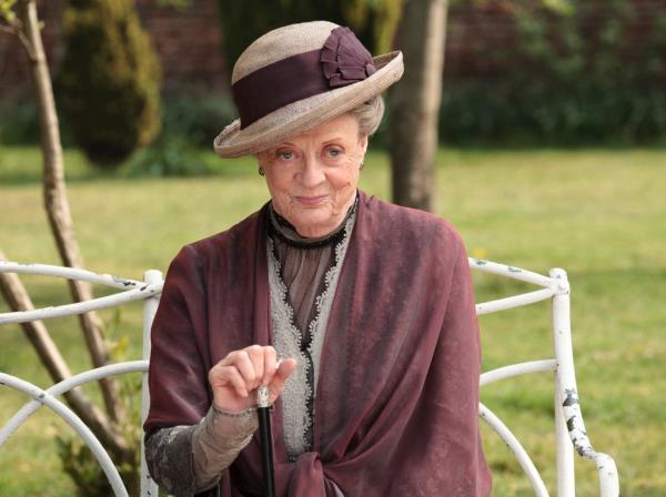 Maggie Smith, as the Dowager Countess Grantham, sitting in a scene from the second season of Downton Abbey