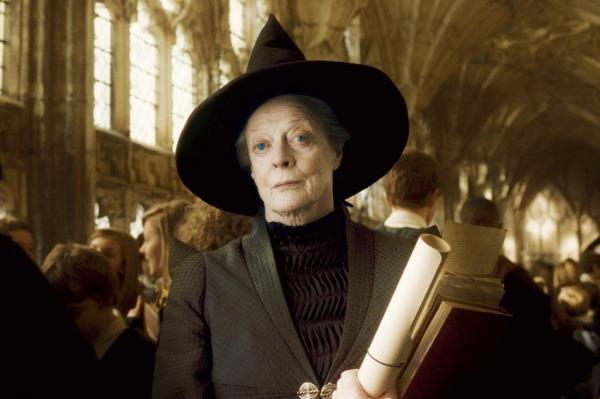 Maggie Smith dressed as a witch in Harry Potter