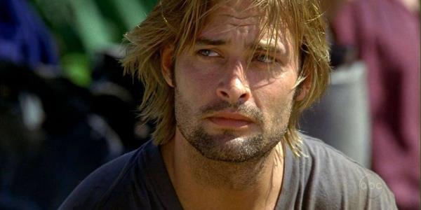 Josh Holloway as Sawyer looking sad and tired in Lost