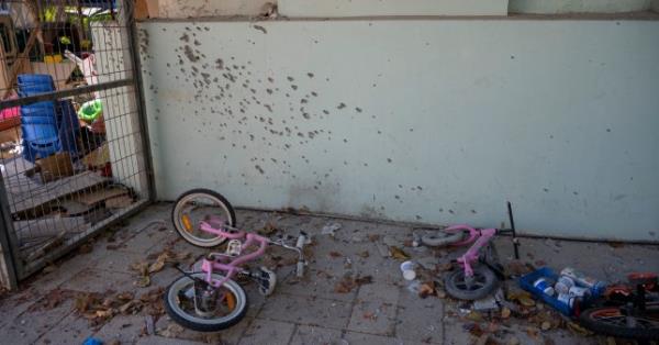 The Kibbutz Be?eri, Pictures show the Kindergarten which show signs of fighting and killing. Sam Greenhill words Kibbutz Be'eri