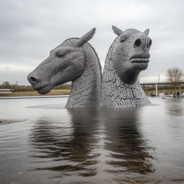 The Kelpies AI Reveals The Reality of Climate Change in 2100 ? AI illustrates the impact climate change could have on the world in 2100 ? 50-day-long heatwaves, disastrous wildfires and severe floods threaten the UK ? Images ba<em></em>sed on research and endorsed by experts The Eco Experts has predicted and visualised the impact of climate change by 2100, feeding expert analysis into AI platform Midjourney to show how wildfires, floods and drought will impact the UK if we fail to act. The images show how, if climate change co<em></em>ntinues at the rate it is currently at, our local landscapes, homes and ico<em></em>nic landmarks will be destroyed. Images are ba<em></em>sed on current rates of global warming and have been endorsed by UK climate experts. As an island, water presents some of the biggest risks for the UK. Using data from climate change non-profit Climate Central, the images show that Cambridge, Great Yarmouth, and a number of Lo<em></em>ndon landmarks are at risk. Don?t assume you are safe if you do not live near water, as wildfires are likely to also be a concern. In 2100, the Met Office predicts very long and very hot summer heat waves all over the UK, which will lead to wildfires occurring more frequently due to the vast green areas of the country. The damage doesn?t stop there. We can also expect to see severe coastal erosion, evacuation of homes, over-crowded hospitals and potentially the return of face masks