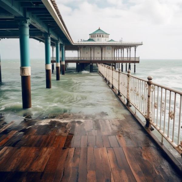 Brighton Pier AI Reveals The Reality of Climate Change in 2100 ? AI illustrates the impact climate change could have on the world in 2100 ? 50-day-long heatwaves, disastrous wildfires and severe floods threaten the UK ? Images ba<em></em>sed on research and endorsed by experts The Eco Experts has predicted and visualised the impact of climate change by 2100, feeding expert analysis into AI platform Midjourney to show how wildfires, floods and drought will impact the UK if we fail to act. The images show how, if climate change co<em></em>ntinues at the rate it is currently at, our local landscapes, homes and ico<em></em>nic landmarks will be destroyed. Images are ba<em></em>sed on current rates of global warming and have been endorsed by UK climate experts. As an island, water presents some of the biggest risks for the UK. Using data from climate change non-profit Climate Central, the images show that Cambridge, Great Yarmouth, and a number of Lo<em></em>ndon landmarks are at risk. Don?t assume you are safe if you do not live near water, as wildfires are likely to also be a concern. In 2100, the Met Office predicts very long and very hot summer heat waves all over the UK, which will lead to wildfires occurring more frequently due to the vast green areas of the country. The damage doesn?t stop there. We can also expect to see severe coastal erosion, evacuation of homes, over-crowded hospitals and potentially the return of face masks