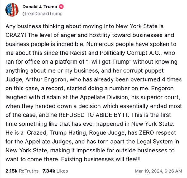 Trump post on Truth Social Tuesday morning.