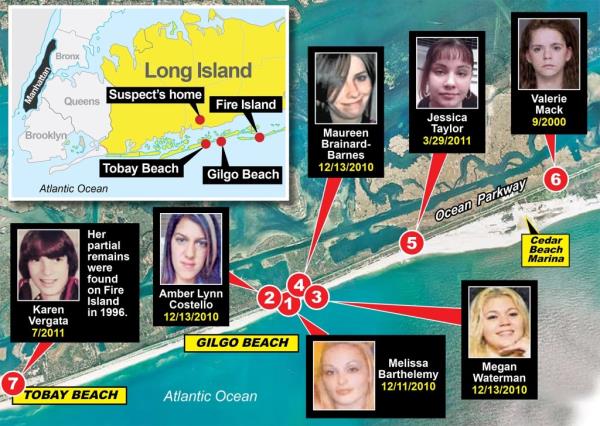 A map of the Gilgo Beach bodies.