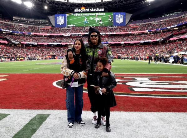 Jay-Z, Blue Ivy and Rumi Carter at the Super Bowl LVIII Pregame event in Las Vegas in 2024.
