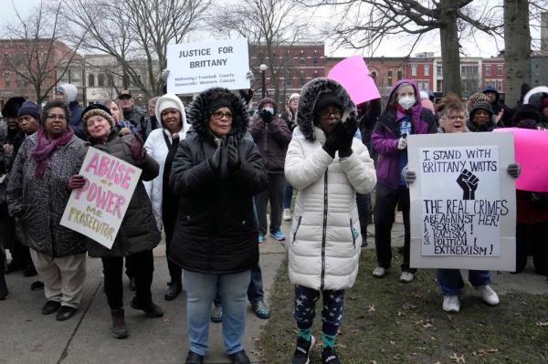 Supporters of Brittany Watts cheer at a rally Thursday in Warren Ohio. 