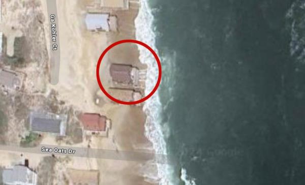 Aerial view of 23039 G.A. Kohler Court in Rodanthe before it collapsed.