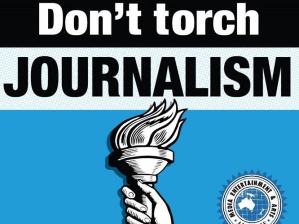 Staff members were found sporting T-shirts of Mr Sneesby holding the Olympic torch accompanied by the words “don’t torch journalism”. X/@withMEAA.