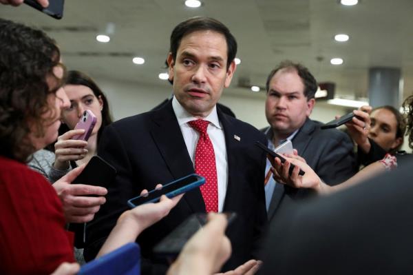 U.S. Senator Marco Rubio speaking to reporters a<em></em>bout the leak of classified U.S. intelligence docu<em></em>ments on the war in Ukraine at Capitol Hill