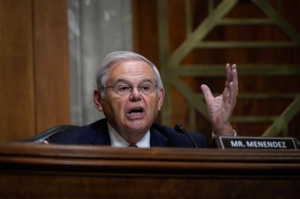 Sen. Bob Menendez (D-NJ) speaks during a Senate Foreign Relations Committee co<em></em>nfirmation hearing.
