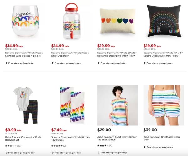 Online, pro-LGBTQ+ homeware at Kohl's had prices halved from $29.99 to $14.99.
