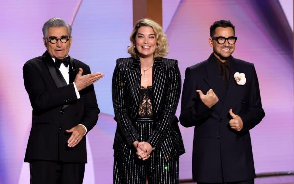 Eugene Levy, Annie Murphy, Dan Levy at the 2024 Emmy Awards