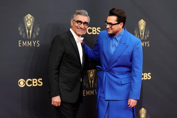 Eugene Levy and Dan Levy attend the 73rd Primetime Emmy Awards at L.A. LIVE on September 19, 2021 in Los Angeles, California.