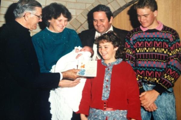 Michelle’s family at her christening. 
