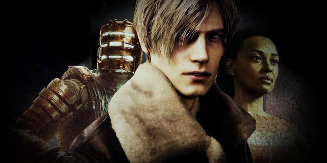Leon from Resident Evil 4 in the center, with Isaac from Dead Space to the left and Saga from Alan Wake 2 to the right.