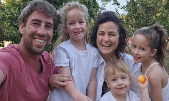 Tamar Kedem-Siman Tov with her husband, Jony, and their three beautiful children: Shacha<em></em>r (6), Arbel (6), and Omer (4), who were killed in their home in Kibutz Nir Oza
