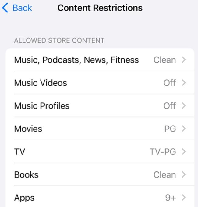 co<em></em>ntent restriction options iOS