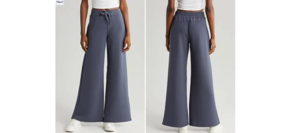Front and rear view of gray SPANX AirEssentials Wide Leg Pants