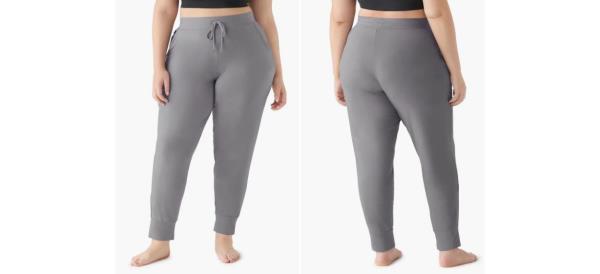 Front and back view of light gray True & Co Any Wear Lounge Pocket Joggers