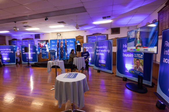 The near-empty Liberal Party election night gathering at the Do<em></em>ncaster Bowls Club in 2022.