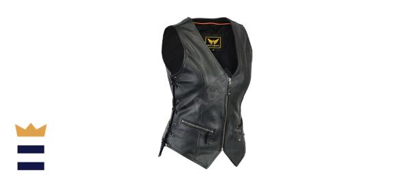 Women Motorcycle Biker Classic Vest Genuine Cowhide Leather Vest