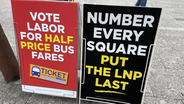 Election signs clearly show Labor asking voters to “number every square” to maximise the number of preference votes.